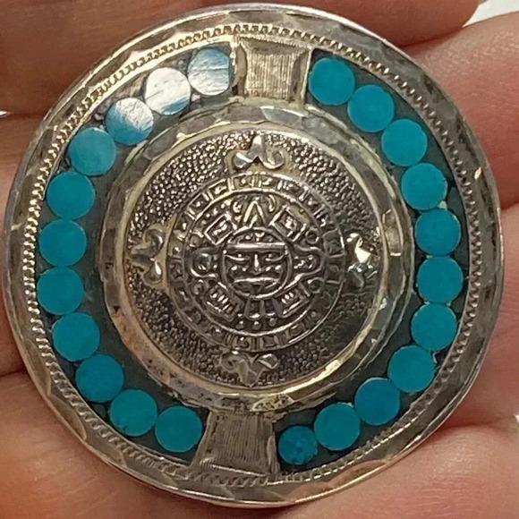 STERLING SILVER & TURQUOISE NECKLACE/BROOCH. MEXICO. - Picture 2 of 9